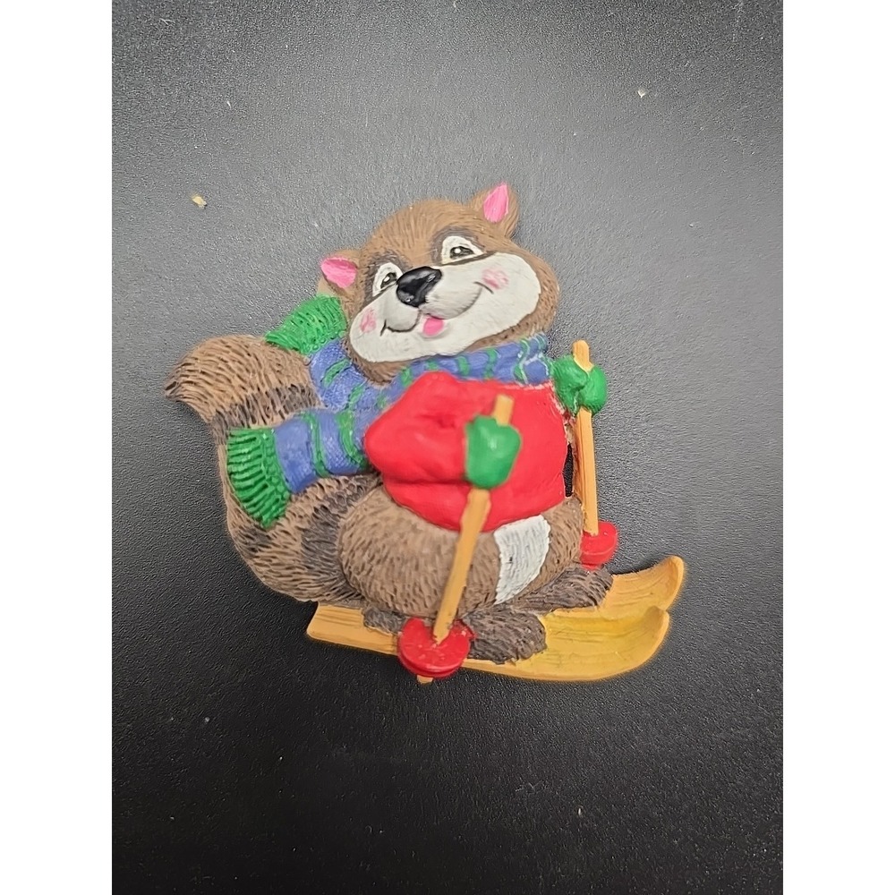 Raccoon with Scarf Skiing Fridge Magnet‎ Winter